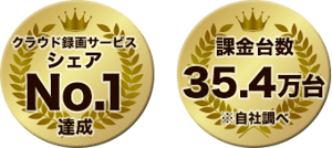 クラウド録画サービスシェアNo.1 達成 課金台数 35.4万台 ※自社調べ